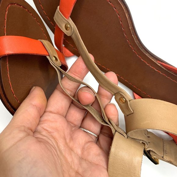 UTERQÜE Orange Tan T-Strap Gladiator Buckle Sandal Sz 38 / 7.5 - Picture 11 of 11